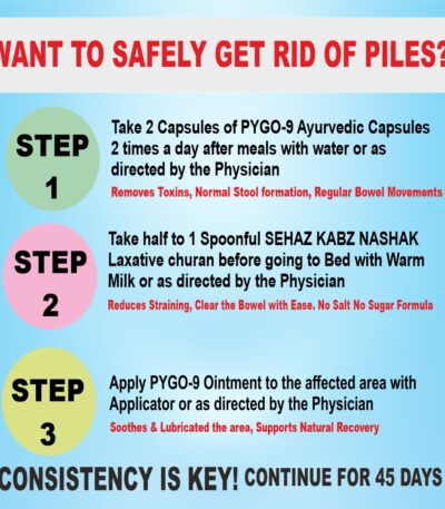 What is the dose of pygo-9 ayurvedic medicine for piles